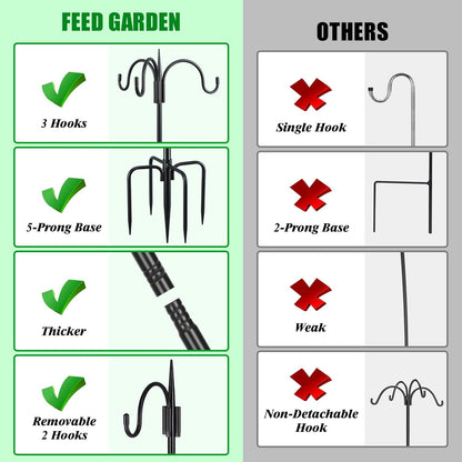 FEED GARDEN [Upgrade Version 76 Inch Three Shepherd Hooks for Outdoor,Bird Feeder Pole with 5 Prong