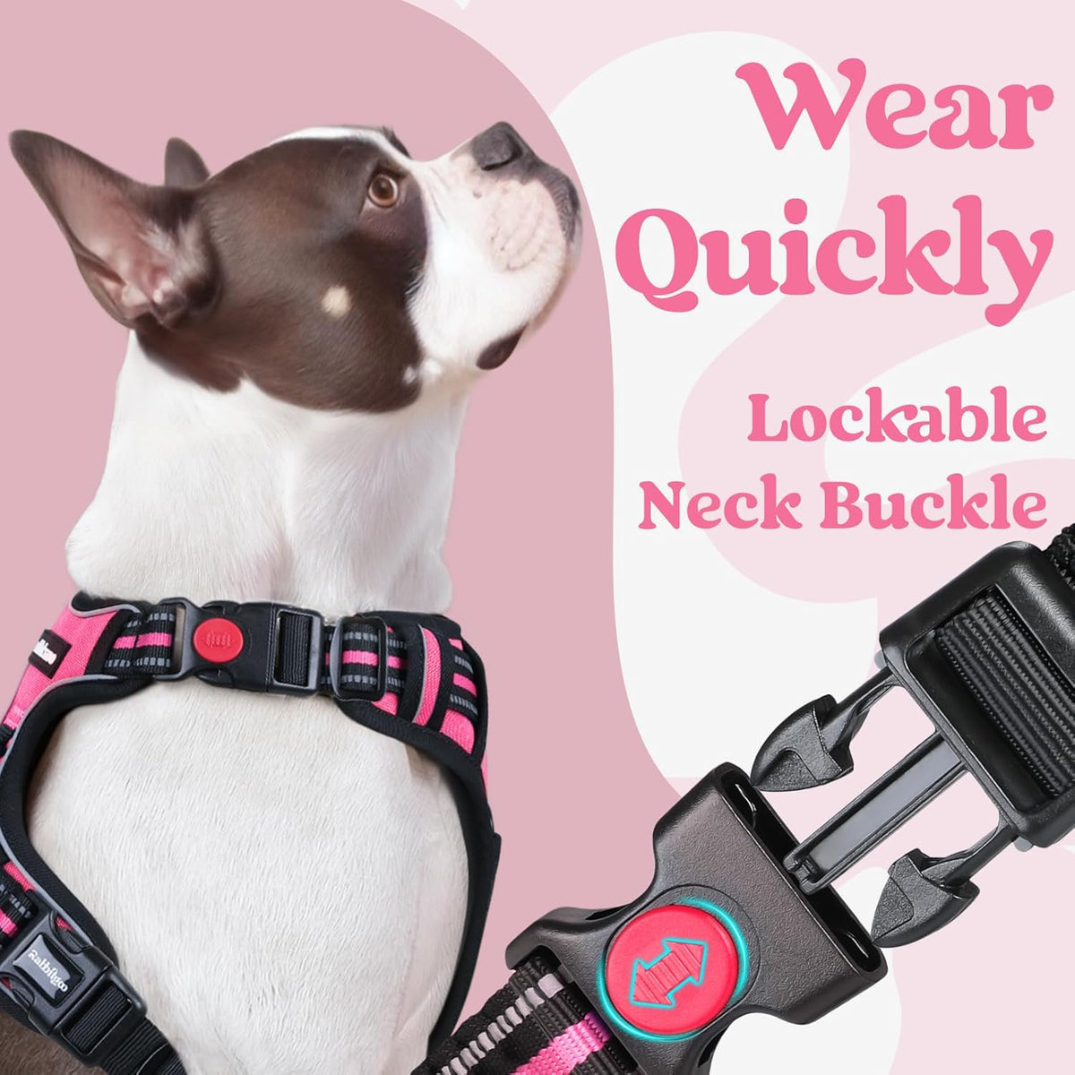 rabbitgoo Dog Harness Medium Sized, No Pull Pet Harness with 3 Buckles, Adjustable Soft Padded Vest