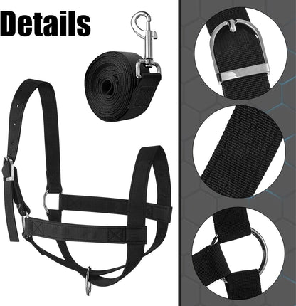 Hillban Cow Halter Cattle Halters Adjustable Calf Halter with Leading Rope for Miniature Horse