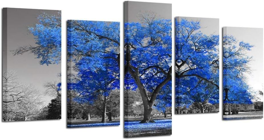 KREATIVE ARTS Canvas Print Wall Art Painting Contemporary Blue Tree In Black And White Style Fall