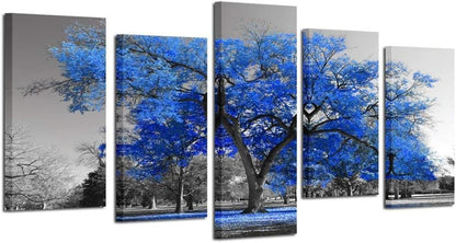 KREATIVE ARTS Canvas Print Wall Art Painting Contemporary Blue Tree In Black And White Style Fall