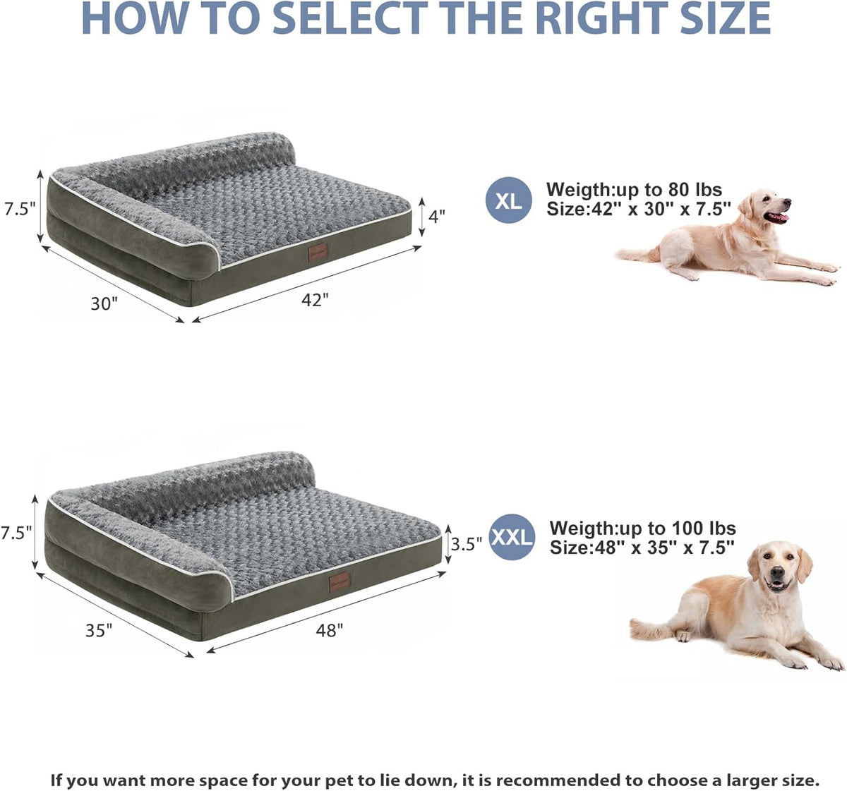 BFPETHOME Orthopedic Dog Beds for Large Dogs-Waterproof Sofa Dog Bed with Removable Washable Cover