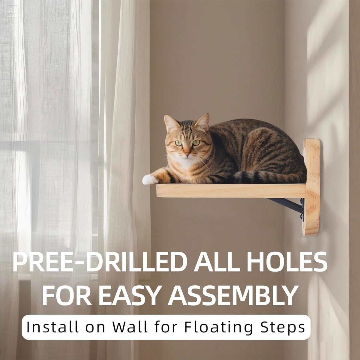 ESPETS Natural Solid Wood Cat Wall Floating Steps Set of 3 - Wall Mounted Wooden Cat Climbing