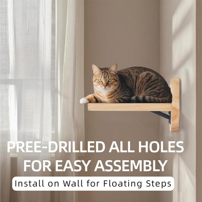 ESPETS Natural Solid Wood Cat Wall Floating Steps Set of 3 - Wall Mounted Wooden Cat Climbing