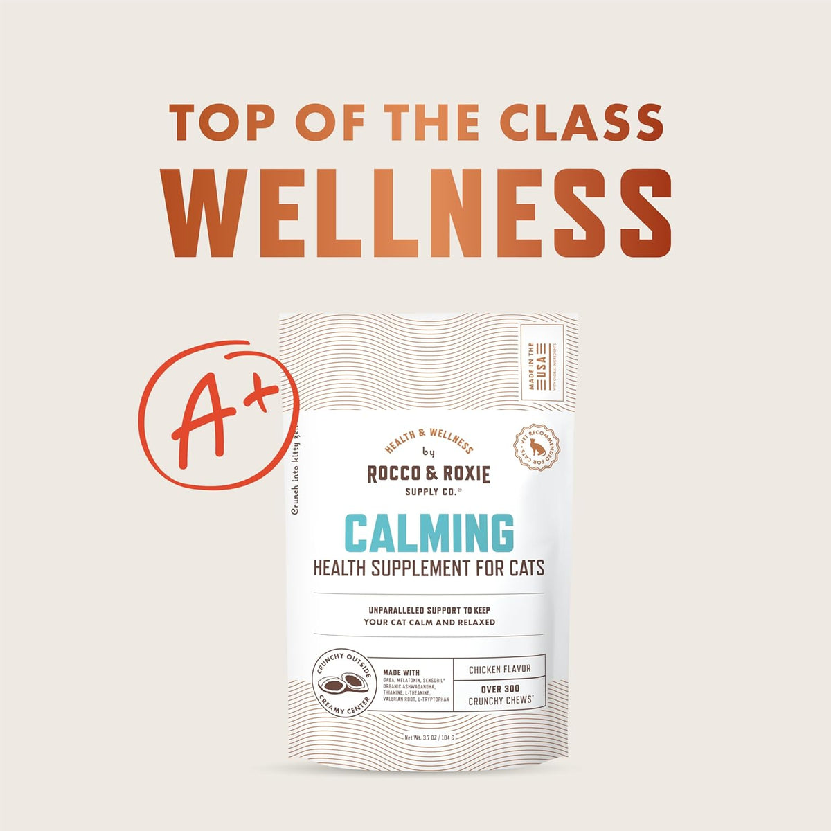 Rocco & Roxie Cat Calming Treats with Melatonin for Cats, Stress and Anxiety Relief, Keep Calm for