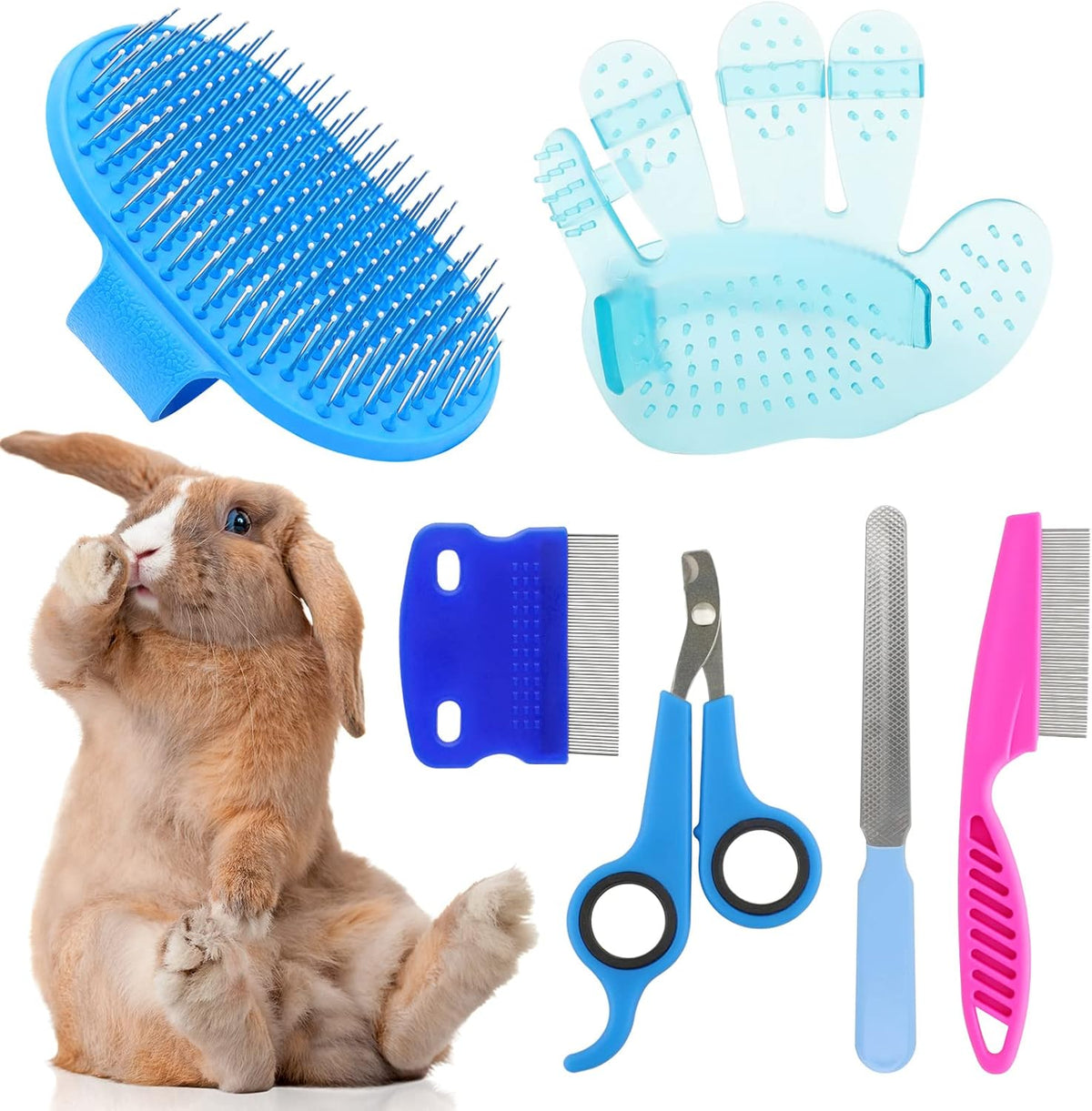 Rabbit Grooming Kit, Rabbit Brush for Shedding with Bunny Nail Clipper, Rabbit Nail Trimmers with