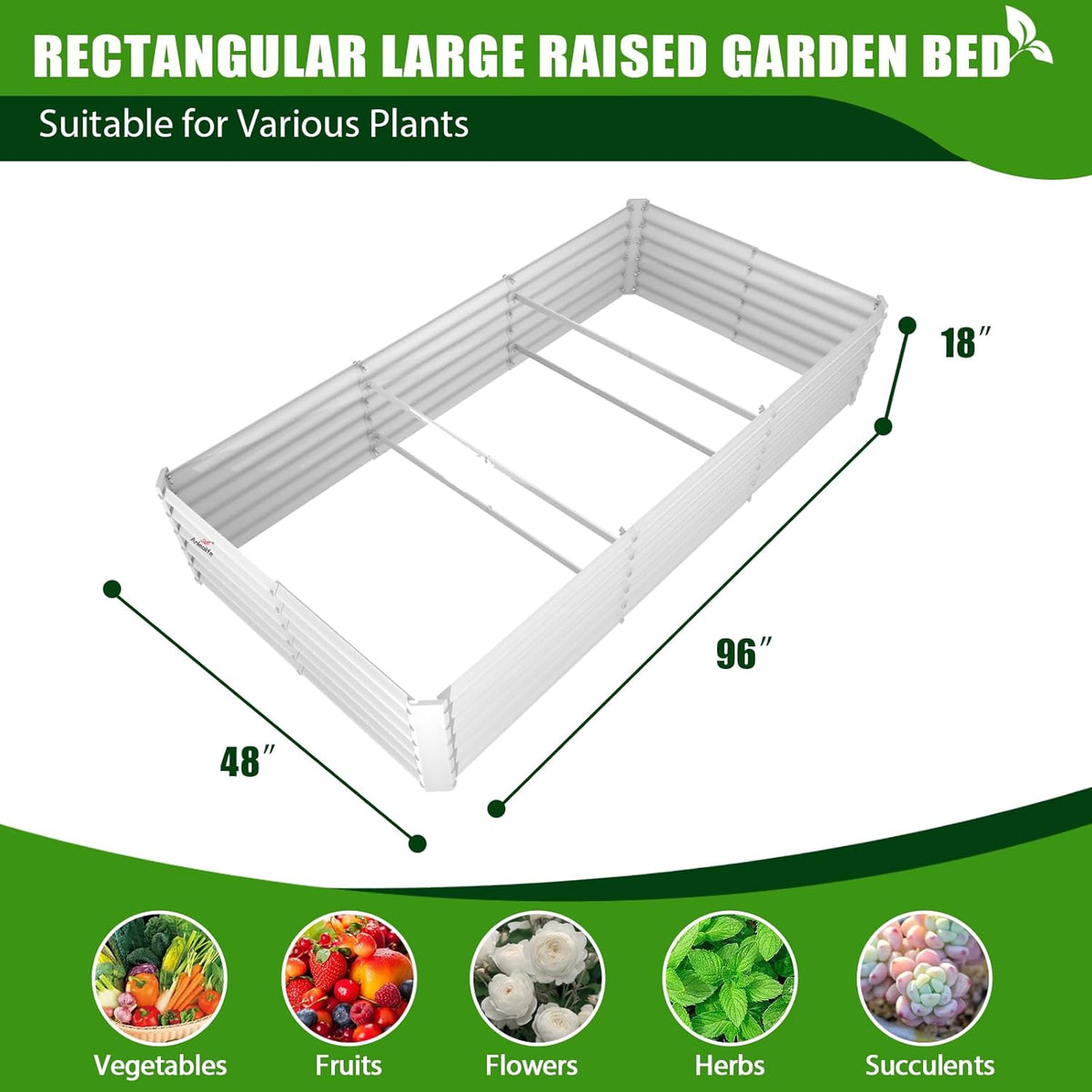 A ANLEOLIFE 8X4X1.5 ft Galvanized Raised Garden Bed, Rectangle Above Ground Modular Metal Planter