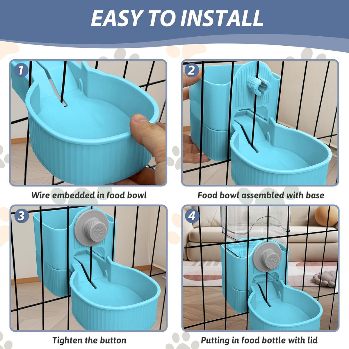 Fhiny Rabbit Food & Water Dispenser, Large Capacity Gravity Guinea Pig Feeder and Waterer Set for