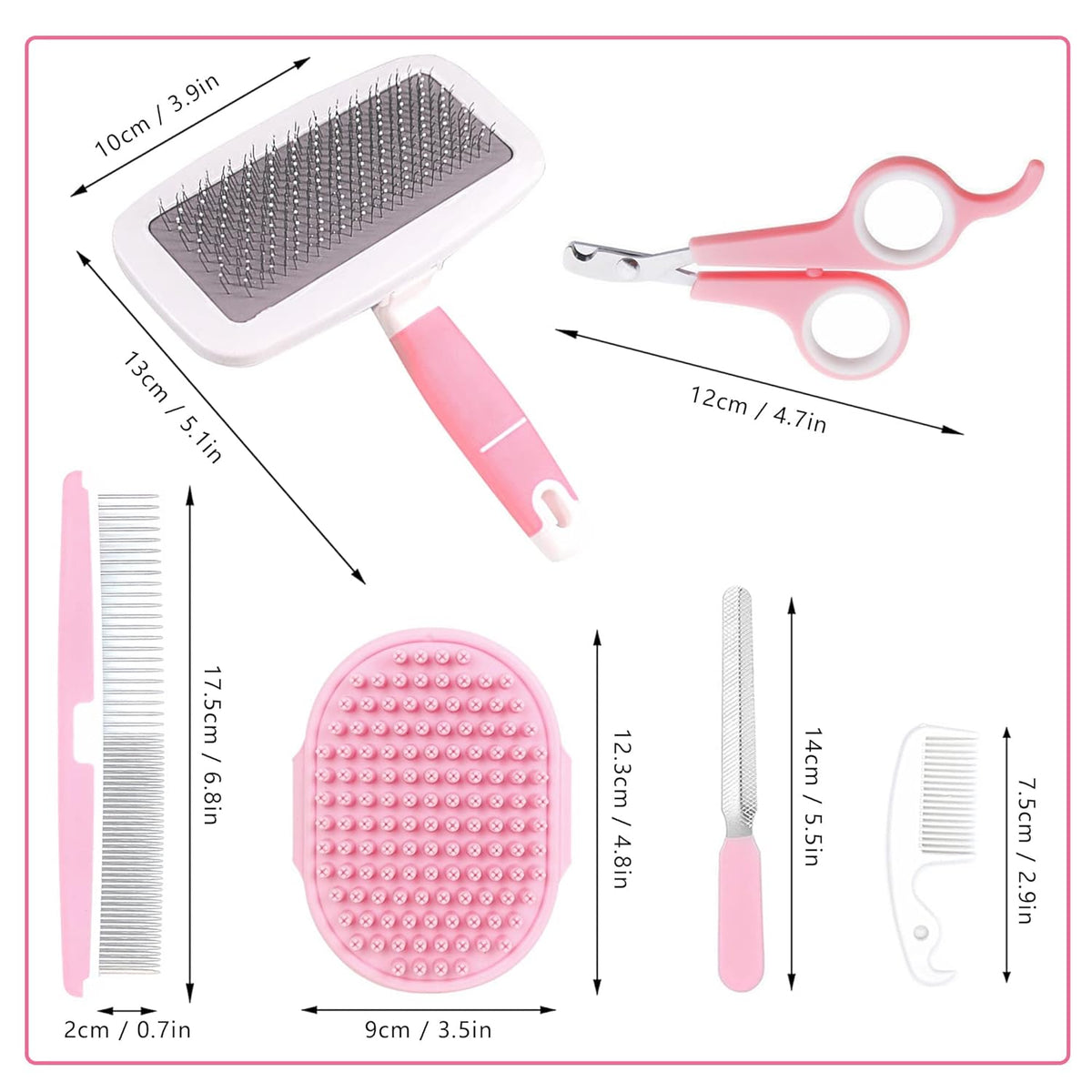 Small Animal Pet Grooming Kit with Pet Shedding Slicker Brush, Bath Massage Glove, Pet Grooming
