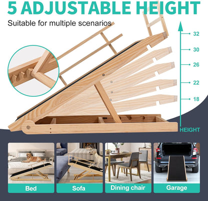 Dog Ramp, 5 Level Adjustable Height Folding Pet Ramp for High Bed, Portable Paw Ramps Large Bed