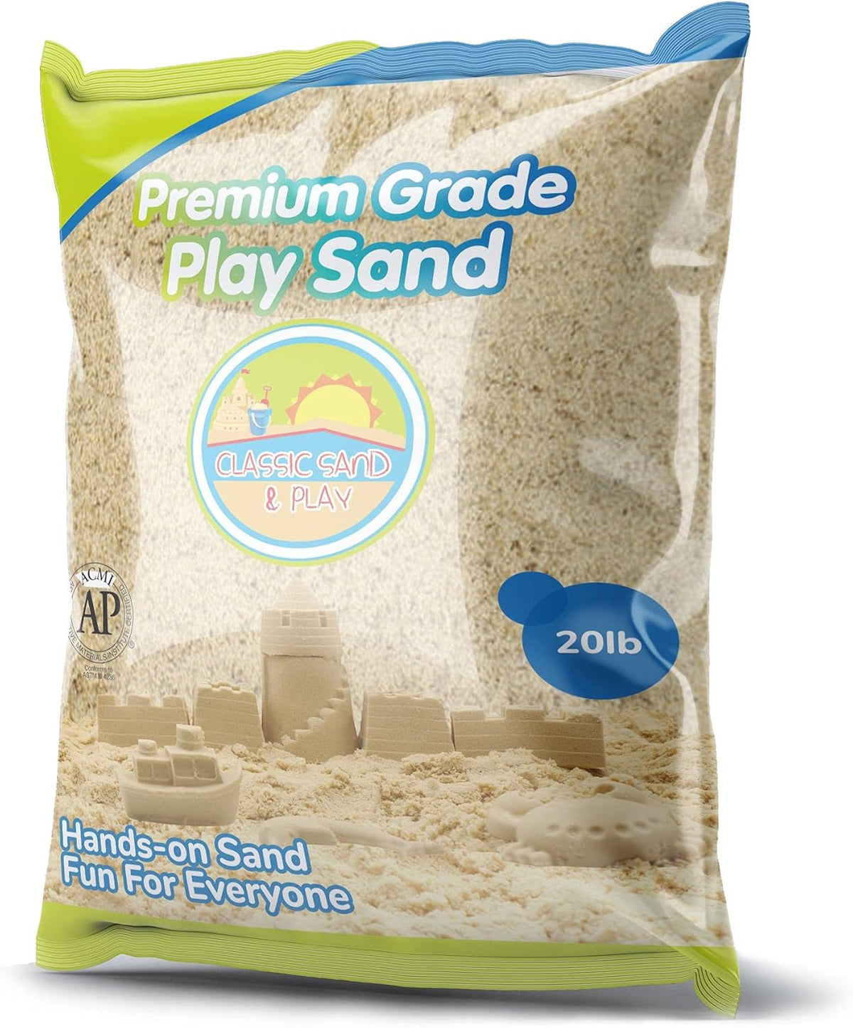 Classic Sand and Play Sand for Sandbox, Table, Therapy, and Outdoor Use, 20 lb. Bag, Natural