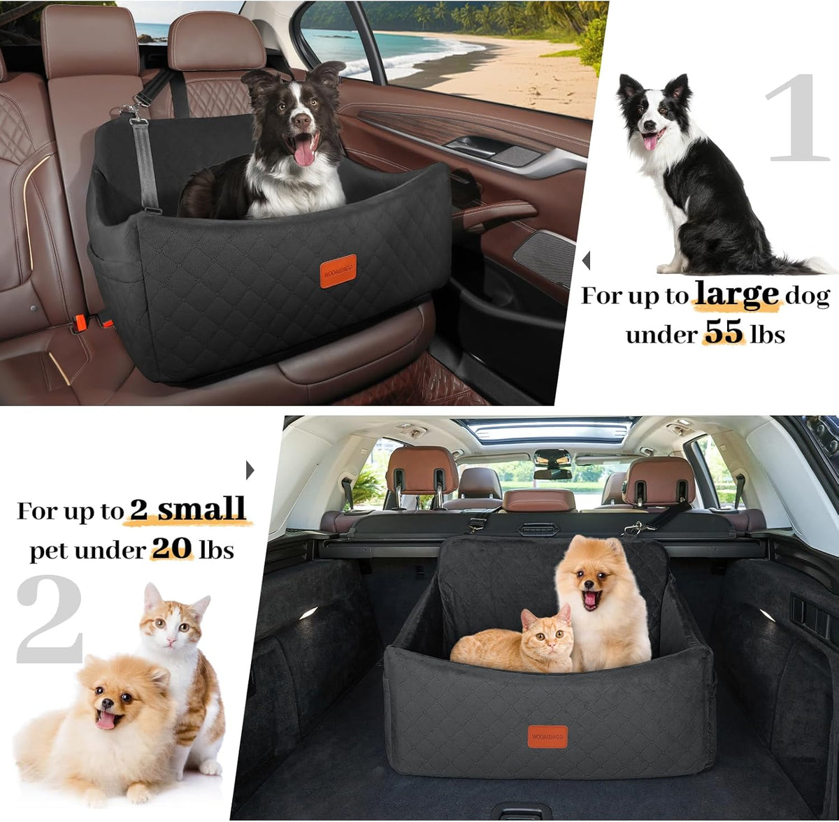 Dog Car Seat for Medium & Large Dogs Up to 55lbs, Memory Foam Cushion, Washable Cover, Safety