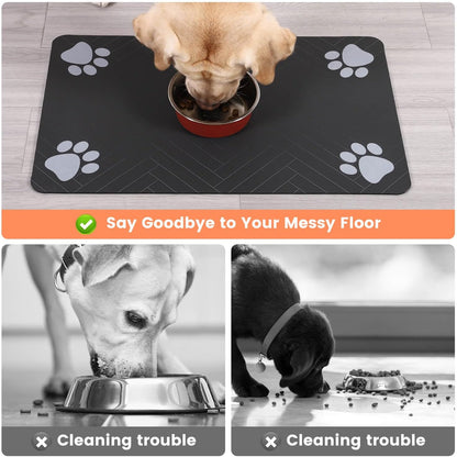 Pet Feeding Mat-Absorbent Pet Placemat for Food and Water Bowl, with Waterproof Rubber Backing