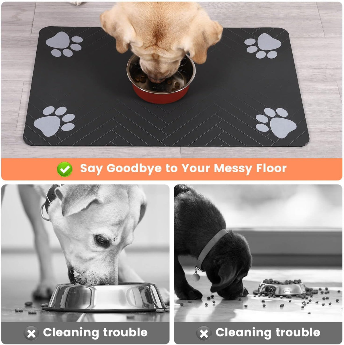 Pet Feeding Mat-Absorbent Pet Placemat for Food and Water Bowl, with Waterproof Rubber Backing