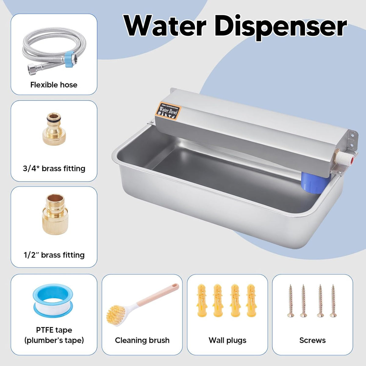 Automatic Water Dispenser for Dog, 6L Dog Water Bowl Dispenser, Large Stainless Steel