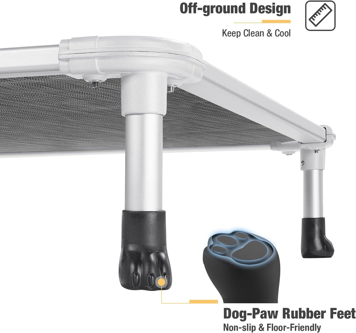 Veehoo Chew Proof Elevated Dog Bed - Cooling Raised Pet Cot - Silver Aluminum Frame and Durable