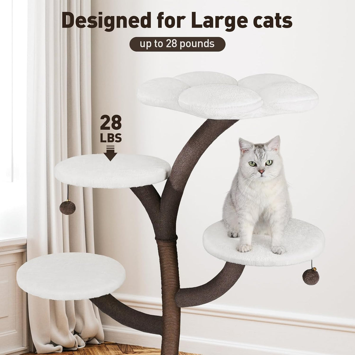 Multi-Level Modern Cat Tree, All-in-One Cat Tower with Scratching Post, Flower Cat Tree Houses for