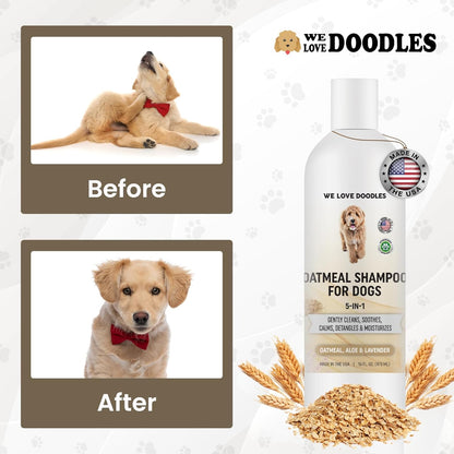 5-in-1 Premium Oatmeal Shampoo for Dogs, Gentle for Itchy & Sensitive Skin, Provides Itch Relief