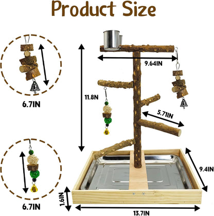 Tfwadmx Bird Perch Natural Wood Stand Toy Parrot Play Stand Platform Bird Cage with Removable Tray