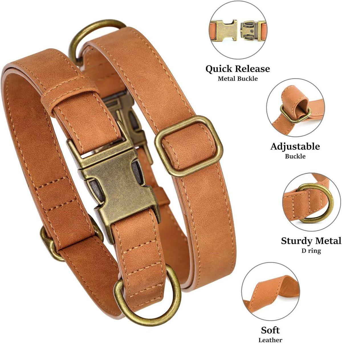 Didog Soft PU Leather Dog Collar, Stylish Quick Released Dog Collars for Large Dogs, Easy Clean