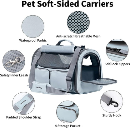 FUKUMARU Cat Carrier, Soft-Sided Small Dog Carrier, Large Cat Travel Bag with 4 Mesh Windows, Under