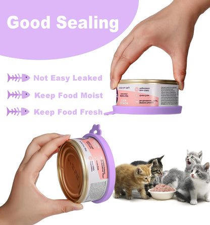 Comtim Cat Food Can Covers Lids for 5.5 oz Cans, 2 Pack Silicone Cat Food Can Lids for 5.5 oz 5.3