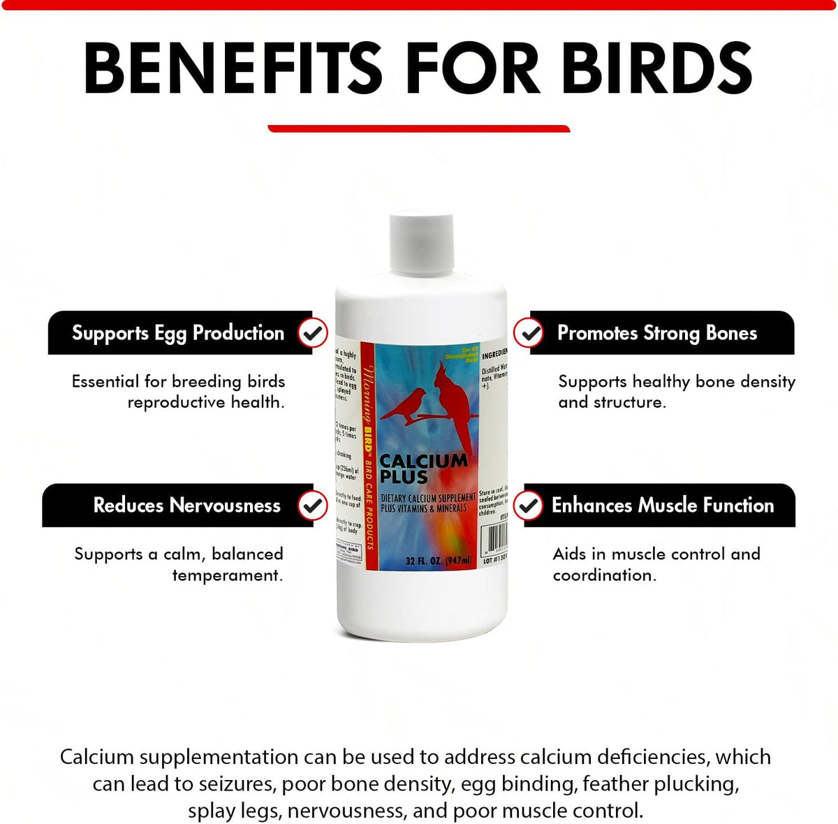 Morning Bird Calcium Plus Liquid Supplement for Birds - Liquid Calcium Formula with Magnesium and