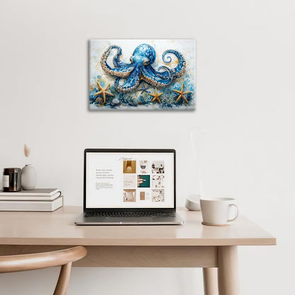 Octopus Bathroom Pictures Wall Art, Sea Animal Ocean Bathroom Wall Decor, Nautical Framed Painting