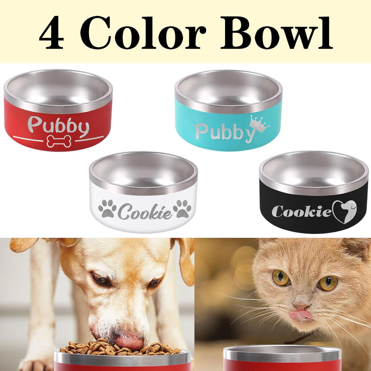 18OZ Personalized Dog Bowl Laser Engraved Custom Pet Name 18/32/42/64 oz No Slip Stainless Steel