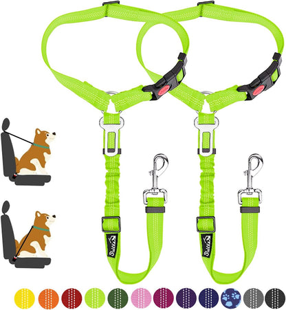 SlowTon Dog Seat Belt for Car, 2 Pack Dog Car Harness Seatbelt Adjustable with Elastic Bungee