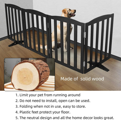 ZJSF Foldable Freestanding Indoor Dog Gate for House Wood Long Pet Gates Dog Fence for Stairs Puppy