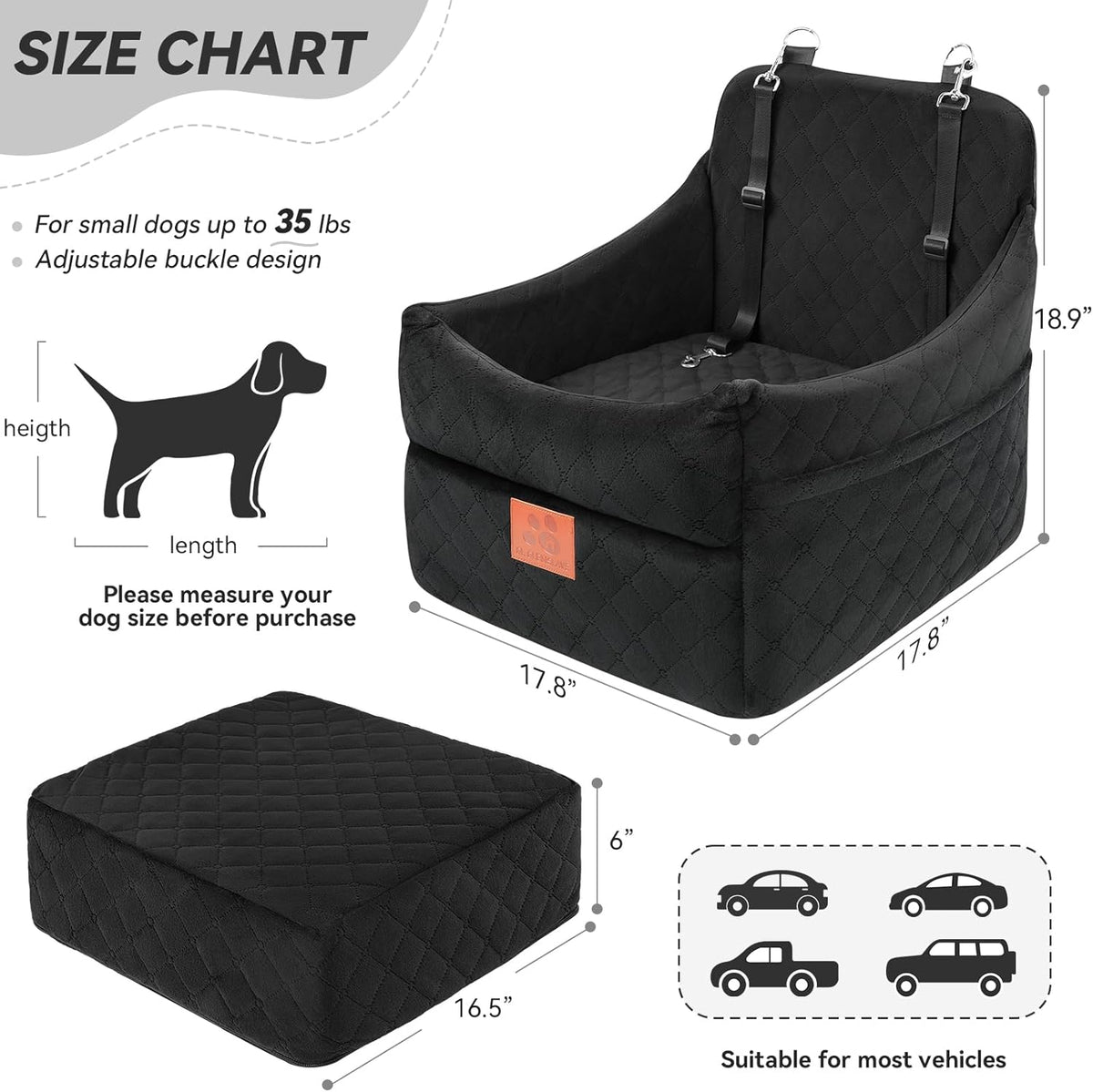 Dog Car Seat for Small/Medium Dogs, Dog Booster Car Seats with Thick Cushion for Dogs Under 35lbs