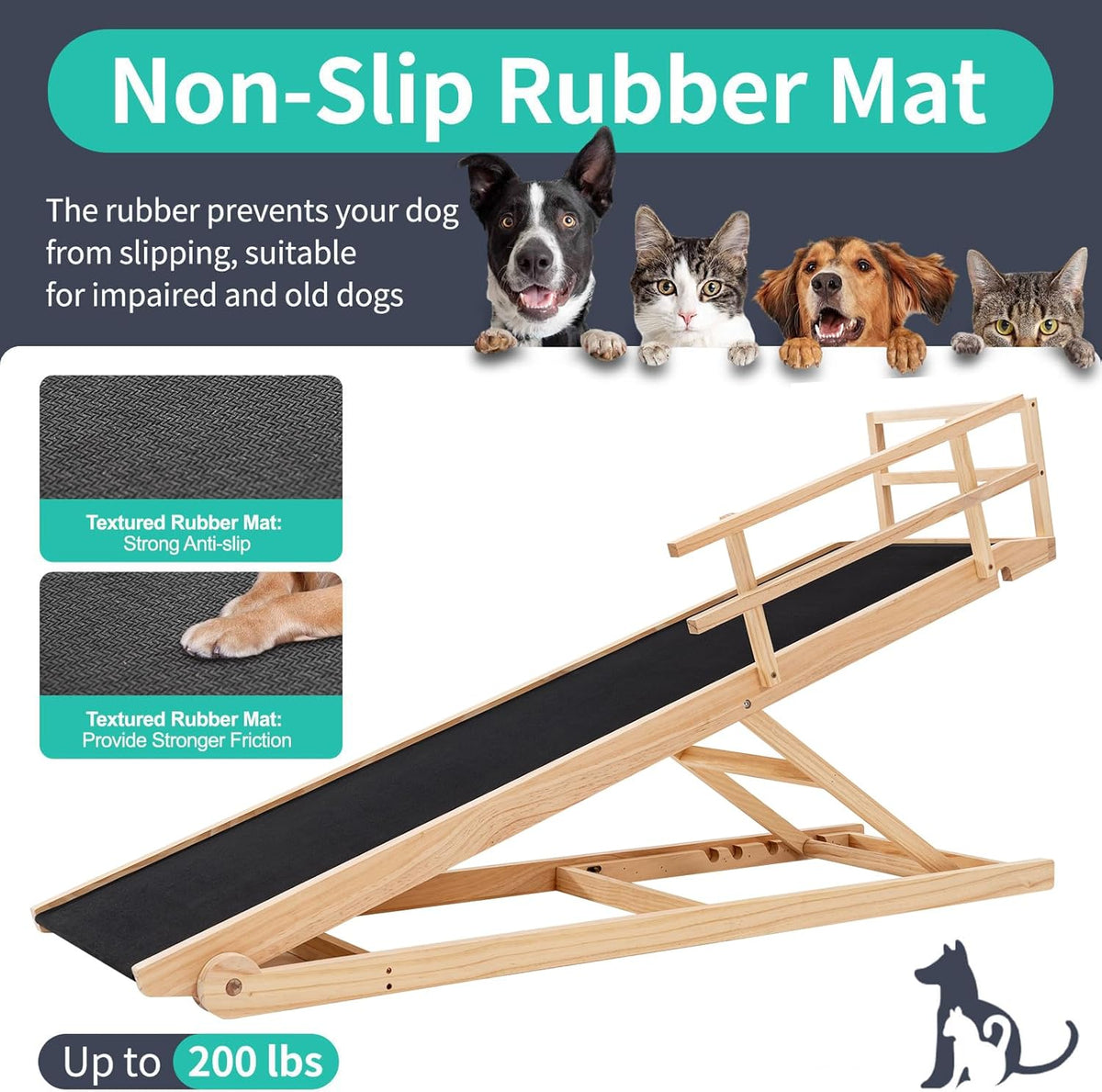 Dog Ramp, 5 Level Adjustable Height Folding Pet Ramp for High Bed, Portable Paw Ramps Large Bed