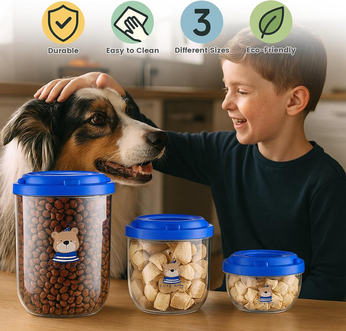 3PCS Dog Food Storage Container Set – Airtight Dog Food Container, Transparent Pet Food Storage