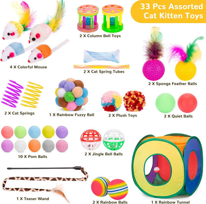 Retro Shaw Cat Toys Bundle 33 Pack, Interactive Kitten Toys for Indoor Cats Kitty with Collapsible