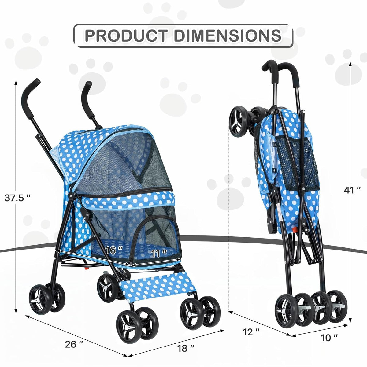 MoNiBloom 4 Wheels Pet Stroller, Easy-Fold Umbrella Shaped Dog Cat Jogger Stroller w/Storage Bag &