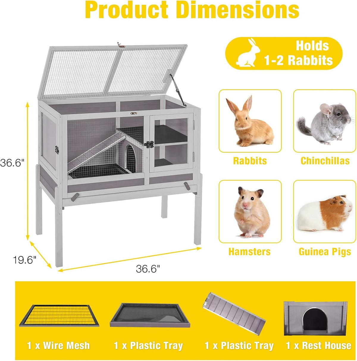 Aivituvin 2-Story Rabbit Hutch with Anti-Chew Ramp & Zinc Sheet - 36.6" Indoor Guinea Pig Cage