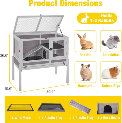 Aivituvin 2-Story Rabbit Hutch with Anti-Chew Ramp & Zinc Sheet - 36.6" Indoor Guinea Pig Cage