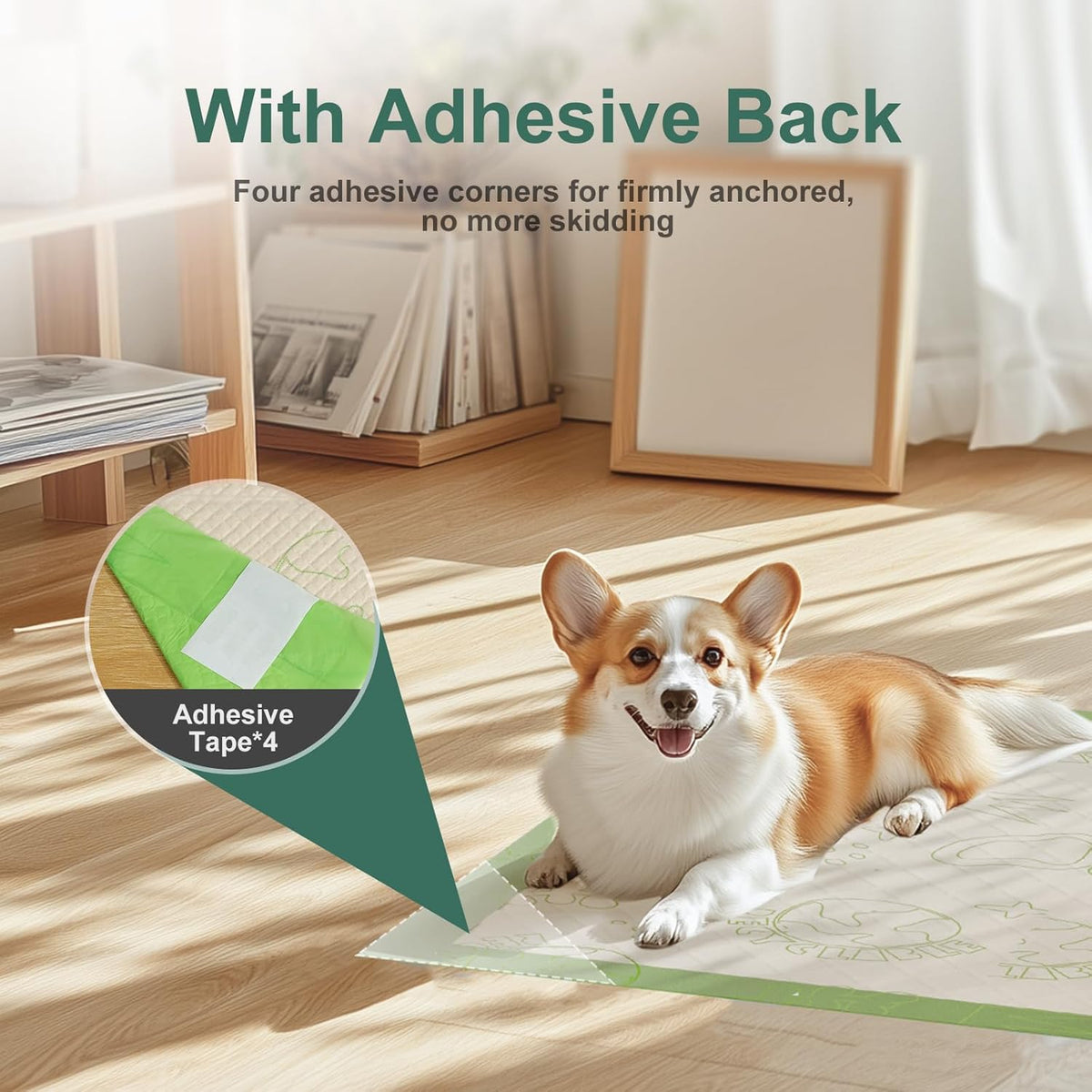 Dog Pee Pads with Adhesive Strips 50Count, 19"X30" Extra Large Disposable Pee Pads for Dogs