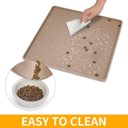 Ptlom Dog Food Mat Anti-Slip Bowl Mats for Food and Water, Waterproof Silicone Pet Placemat with