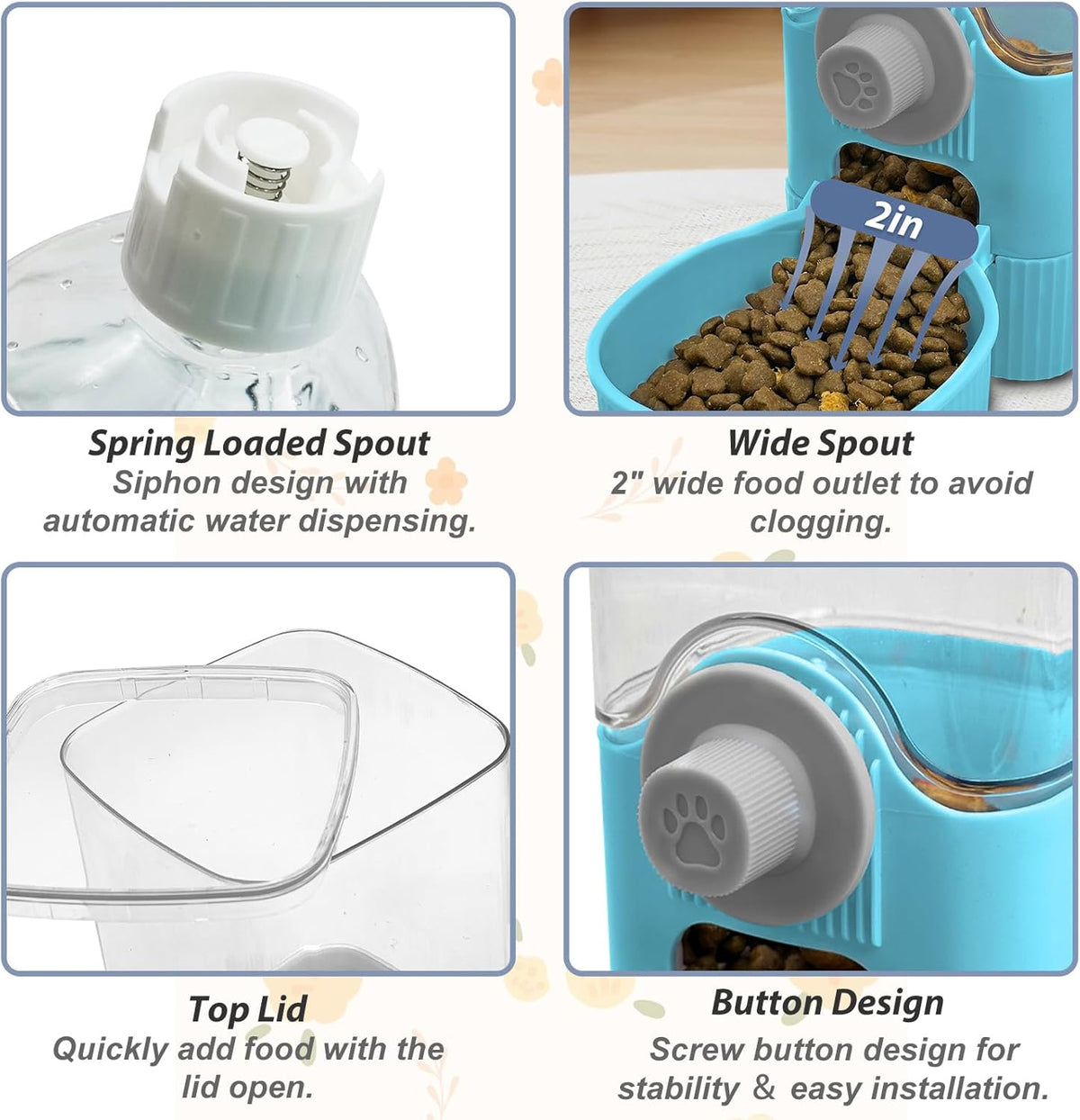 Fhiny Rabbit Food & Water Dispenser, Large Capacity Gravity Guinea Pig Feeder and Waterer Set for
