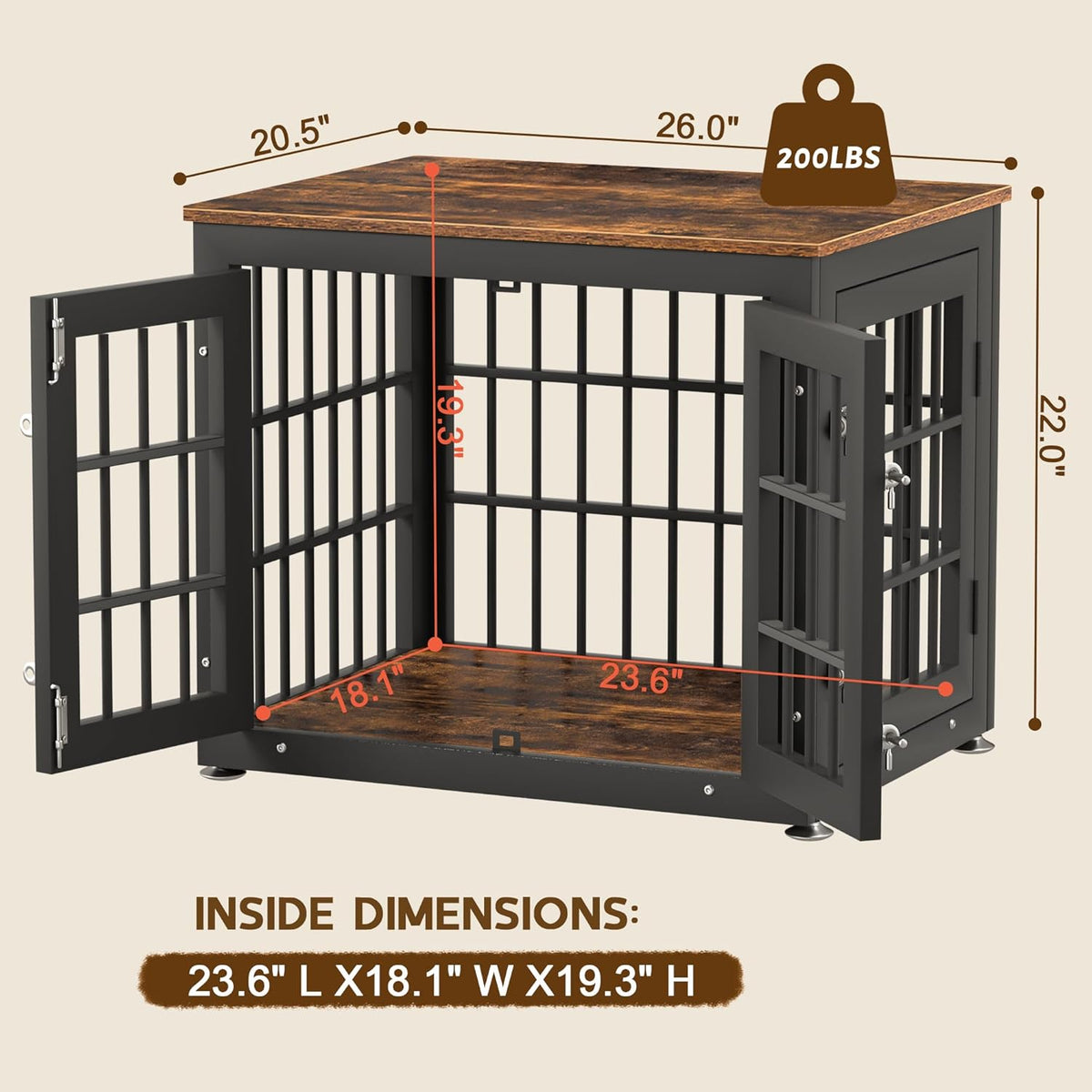 26 Inch Heavy Duty Dog Crate Furniture for Small Dogs, Decorative Pet House End Table, Wooden Cage