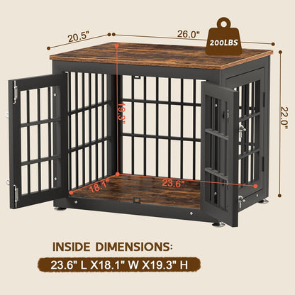 26 Inch Heavy Duty Dog Crate Furniture for Small Dogs, Decorative Pet House End Table, Wooden Cage