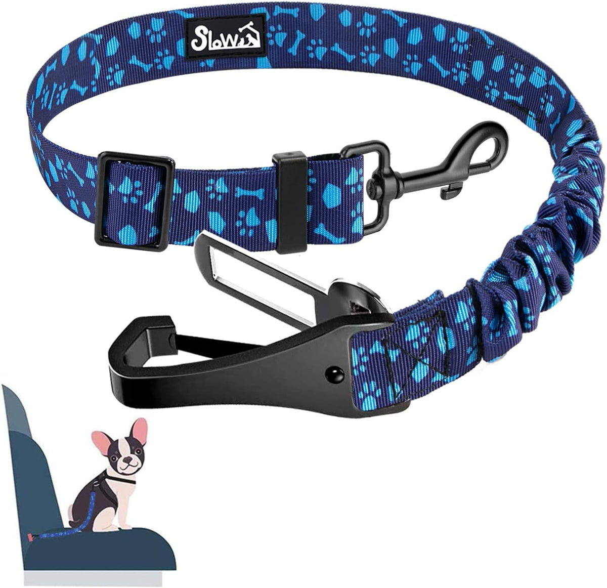 SlowTon Dog Seat Belt, Adjustable Dog Safety Belt Leash, 2 in 1 Latch Bar Attachment Dogs Car