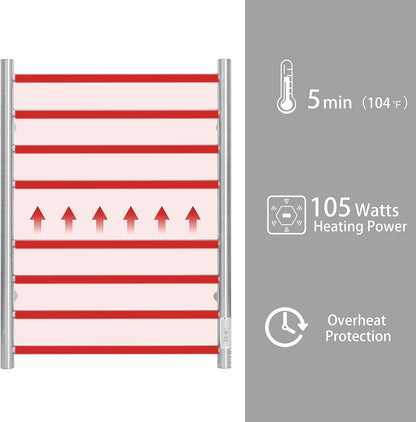 KEG Towel Warmer Wall Mounted with Built-in Timer 8 Bars Electric Stainless Steel Heated Towel