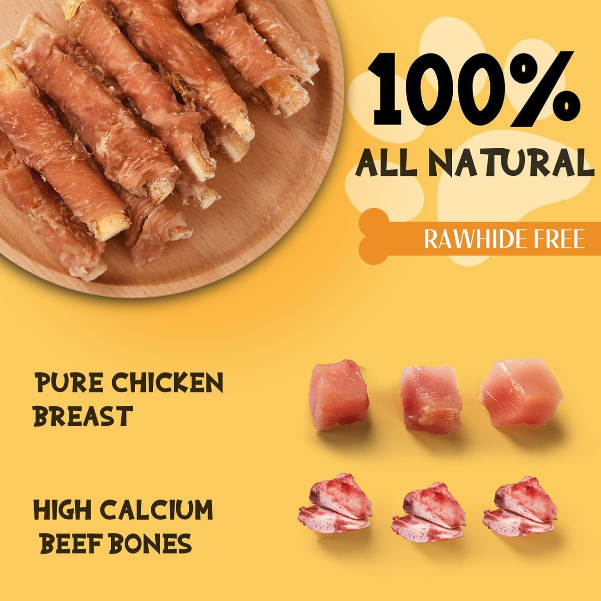 ASMPET Dog Treats Chews, Chicken Wrapped Beef Cartilage, Rawhide Free & Grain Free Dog Snacks 10.6