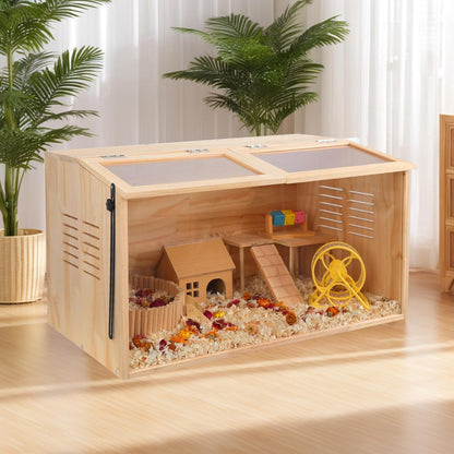 Wooden Hamster Cage,32" Lx16 Wx16 H,Animal Cabinet for Dwarf Syrian Hamsters Degus, Hamster Habitat