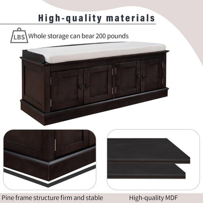 Shoe Storage Bench with 4 Doors and Adjustable Shelves, Shoe Bench with Removable Cushion for