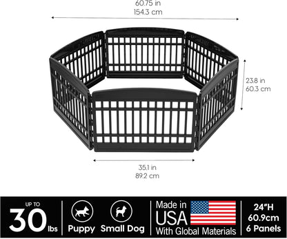 IRIS USA 24" 6-Panel Puppy Playpen, 61 x 61 x 24, Puppy Fence, Dog Playpen, Dog Play Pen Indoors