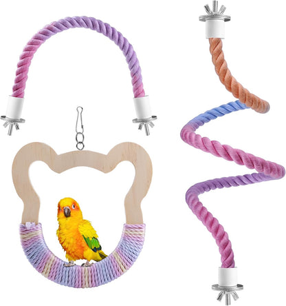 3 Pcs Gradient Bird Perching Rope Set, Bendable Bird Perching Rope for Parrot Cage, Gradient Wooden
